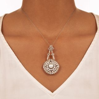 Edwardian Natural Pearl and Diamond Pendant/Brooch - GIA