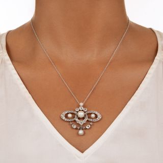 Edwardian Natural Pearl and Diamond Pendant/Brooch - GIA