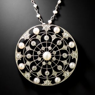 Edwardian Natural Pearl and Diamond Pendant by Black, Starr & Frost - 2