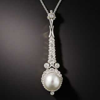 Edwardian Natural Pearl and Diamond Pendant - GIA - 3