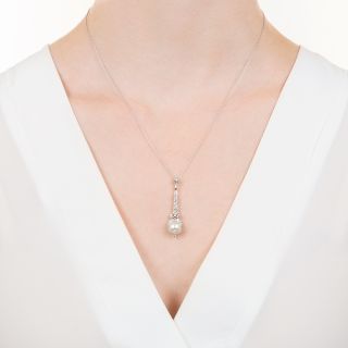 Edwardian Natural Pearl and Diamond Pendant - GIA