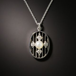 Edwardian Natural Pearl and Diamond Pendant - 3