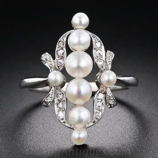 Edwardian Natural Pearl and Diamond Platinum Dinner Ring