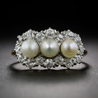 Edwardian Natural Pearl and Diamond Ring