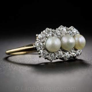 Edwardian Natural Pearl and Diamond Ring