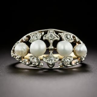 Edwardian Natural Pearl and Diamond Ring - 2