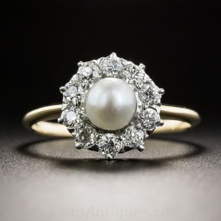 Edwardian Natural Pearl and Diamond Ring