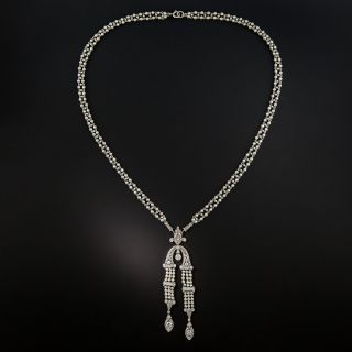 Edwardian Natural Pearl and Diamond Sautoir Necklace - 2