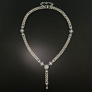 Edwardian Natural Pearl and Diamond Sautoir Necklace - 2