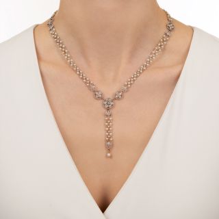 Edwardian Natural Pearl and Diamond Sautoir Necklace