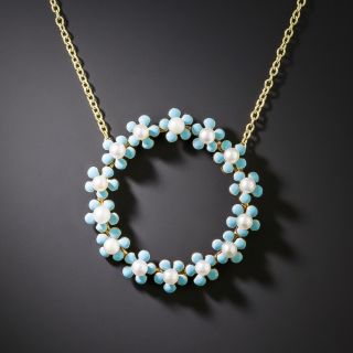 Edwardian Natural Pearl and Enamel Floral Wreath Necklace                                                                 - 2