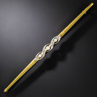 Edwardian Natural Pearl and Rose-Cut Diamond Bar Pin - 2