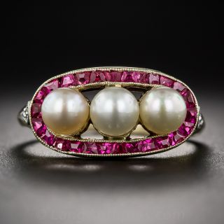 Edwardian Natural Pearl and Ruby* Ring - GIA  - 1