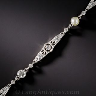 Edwardian Natural Pearl, Platinum and Diamond Bracelet 