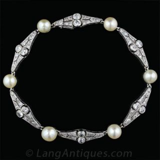 Edwardian Natural Pearl and Diamond Bracelet - 1