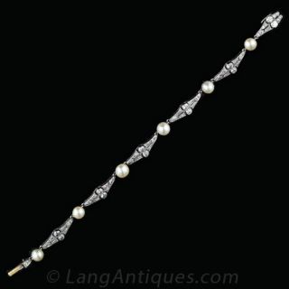 Edwardian Natural Pearl Platinum Diamond Bracelet