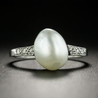 Edwardian Natural Pearl Solitaire Ring - GIA - 2