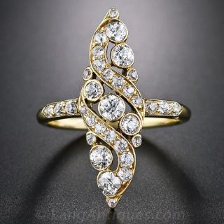 Edwardian Navette Shaped Diamond Dinner Ring - 1
