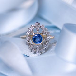 Edwardian No-Heat Burma Sapphire and Diamond Ring - GIA
