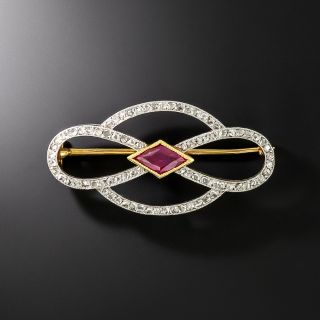 Edwardian No-Heat Burmese Ruby and Diamond Brooch - 2