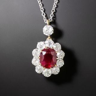 Edwardian No-Heat Burmese Ruby and Diamond Halo Necklace, Circa 1900 - 4