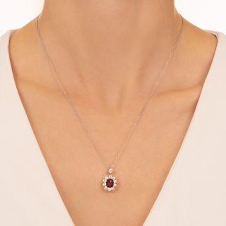 Edwardian No-Heat Burmese Ruby and Diamond Halo Necklace, Circa 1900