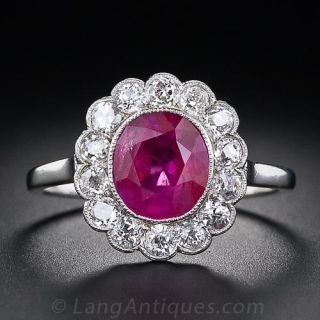 Edwardian 'No Heat' Burmese Ruby and Diamond Ring