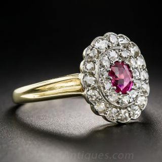 Edwardian No-Heat Deep Pink Sapphire and Diamond Ring