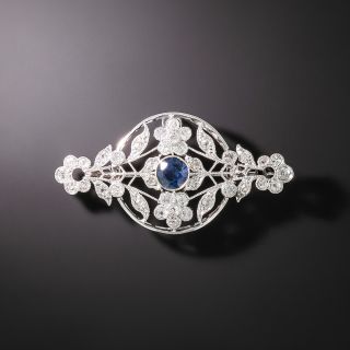 Edwardian No-Heat Sapphire and Diamond Brooch - GIA - 2