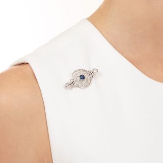 Edwardian No-Heat Sapphire and Diamond Brooch - GIA