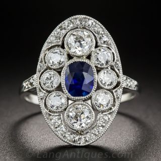 Edwardian No Heat Sapphire and Diamond Dinner Ring 