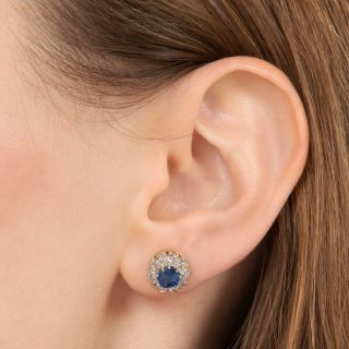 Edwardian No-Heat Sapphire and Diamond Halo Earrings 