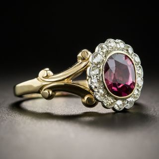 Edwardian No-Heat Thai Ruby Diamond Halo Ring - GIA