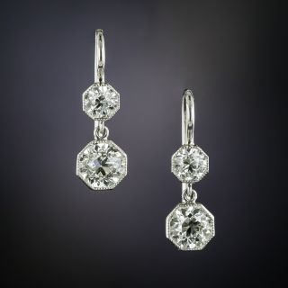 Edwardian Octagonal Double Diamond Dangle Earrings - 2