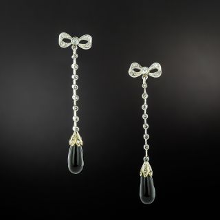 Edwardian Onyx and Diamond Dangle Earrings - 2