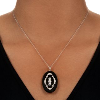 Edwardian Onyx and Diamond Pendant