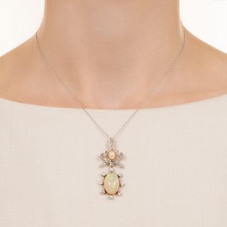 Edwardian Opal And Diamond Bow Necklace