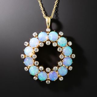 Edwardian Opal and Diamond Circle Pendant By Osmun-Parker - 2