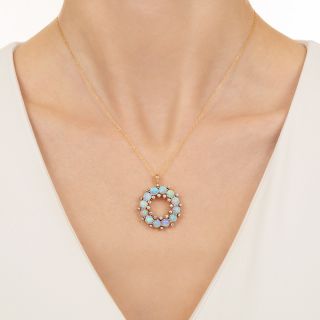 Edwardian Opal and Diamond Circle Pendant By Osmun-Parker