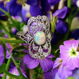 Edwardian Opal and Diamond Dinner Ring