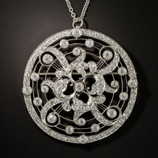 Edwardian Openwork Round Diamond Pendant / Brooch - 3