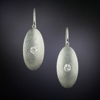 Edwardian Oval Diamond Dangle Earrings - 1