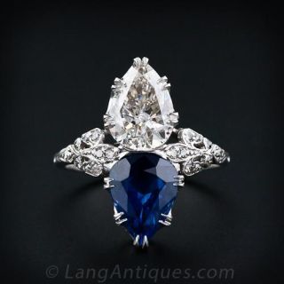 Edwardian Pear Shape Sapphire and Diamond Ring