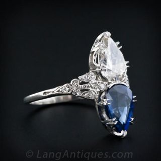 Edwardian Pear Shape Sapphire and Diamond Ring