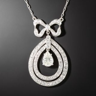 Edwardian Pear-Shaped Diamond Bow Necklace - 1