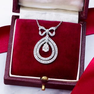 Edwardian Pear-Shaped Diamond Bow Necklace
