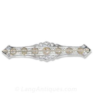 Edwardian Pearl and Diamond Bar Pin