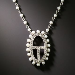 Edwardian Pearl and Diamond Buckle Necklace - 3