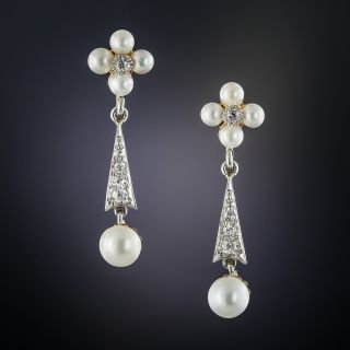 Edwardian Pearl and Diamond Drop Earrings