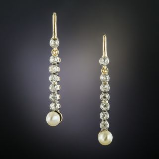 Edwardian Pearl and Diamond Drop Earrings - 2